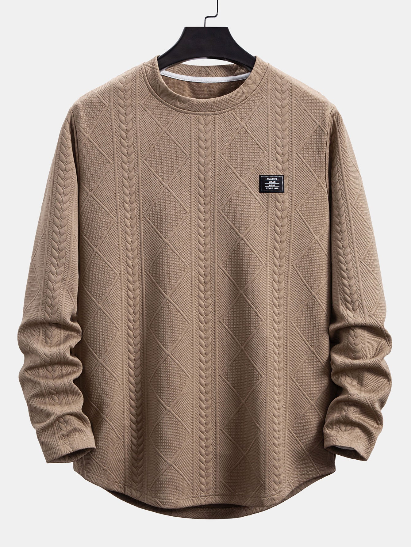 Long Sleeve Geometric Jacquard Arc Hem T-Shirt