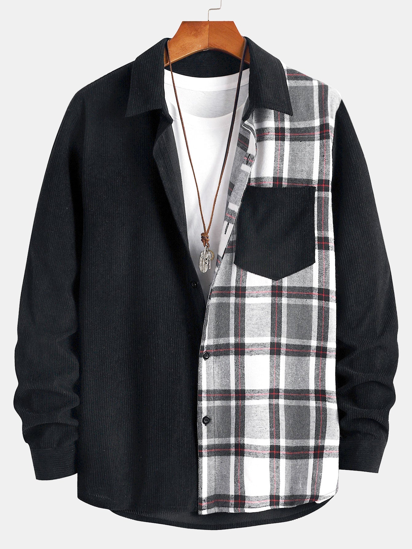 Corduroy Plaid Panel Shirt