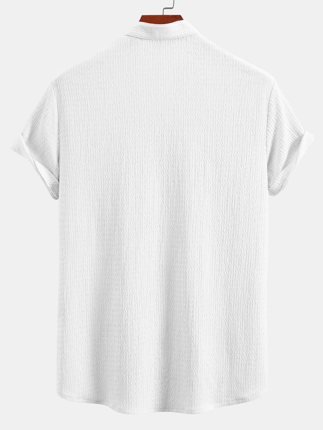 Muscle Fit Wrinkled Textured Stand Collar Shirt