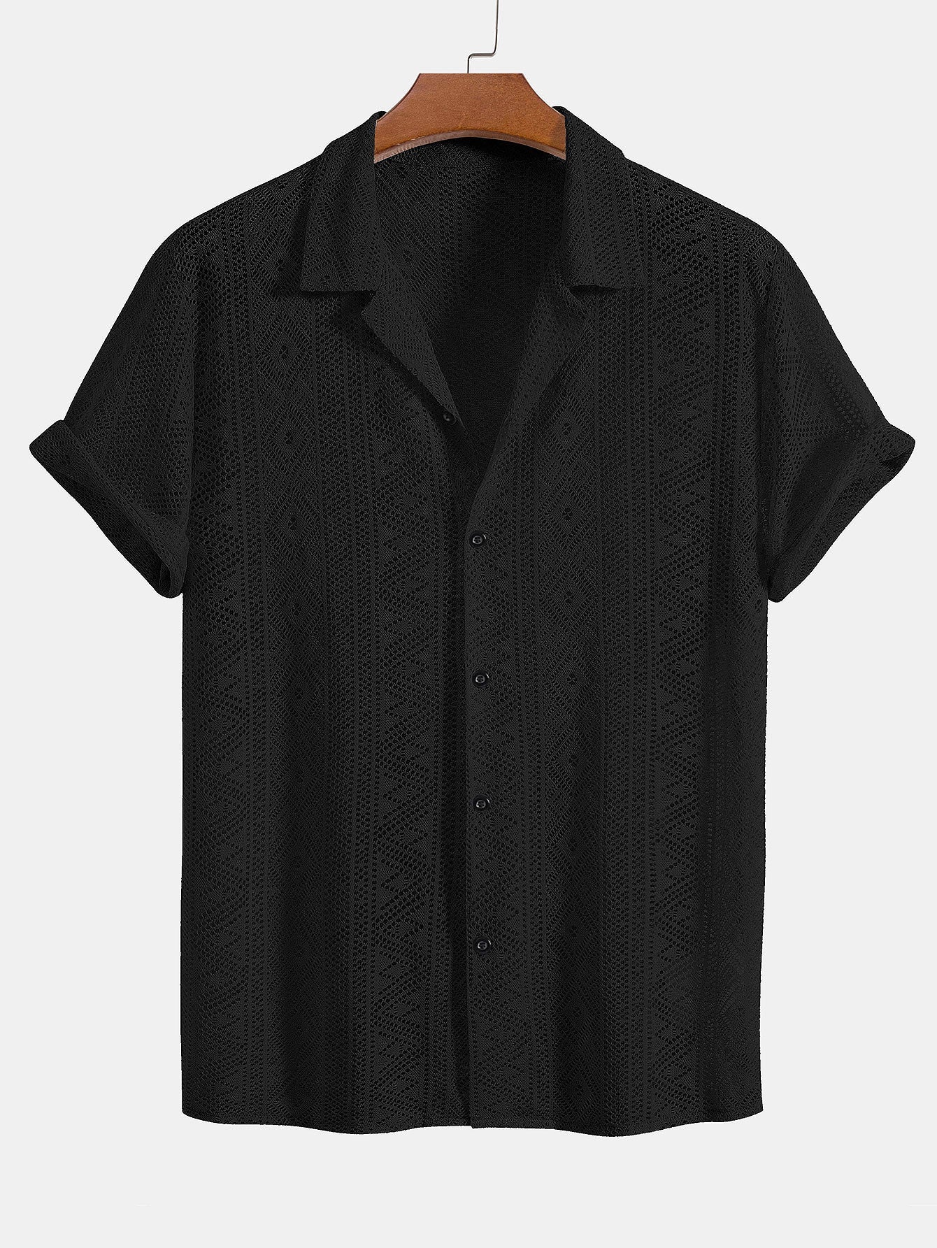 Short Sleeve Geometry Textured Cuban Shirt