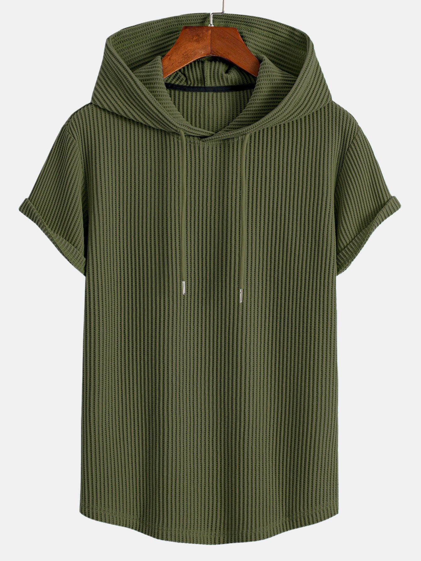 Knitted Waffle Arc Hem Hooded T-Shirt