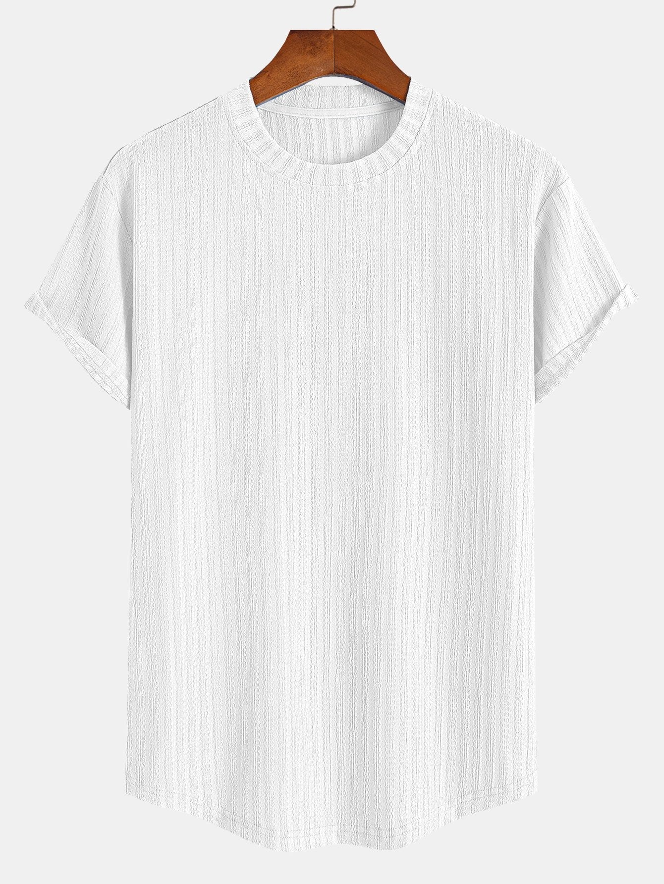 Muscle Fit Textured Ribbed Arc Hem T-Shirt