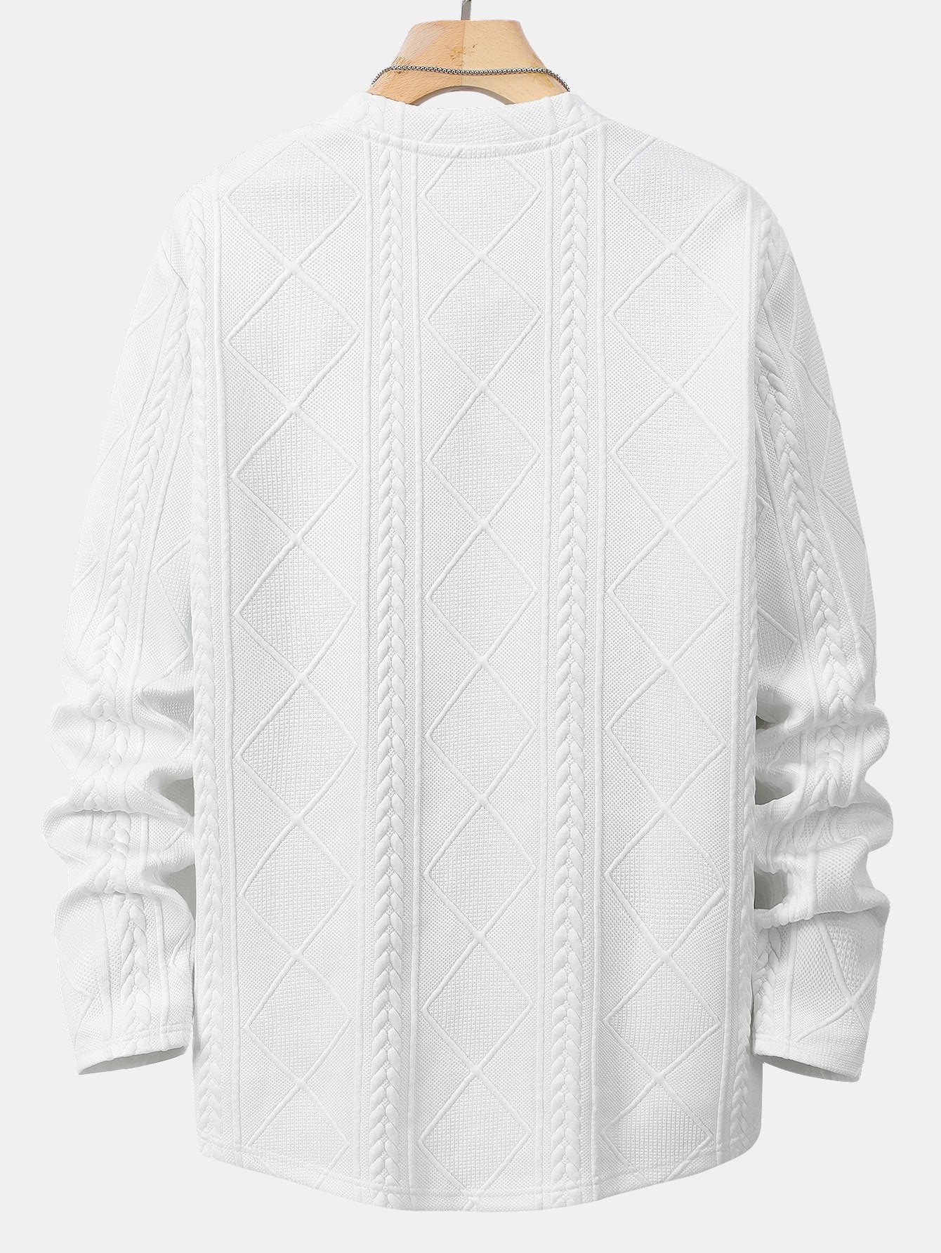 Long Sleeve Geometric Jacquard Arc Hem T-Shirt