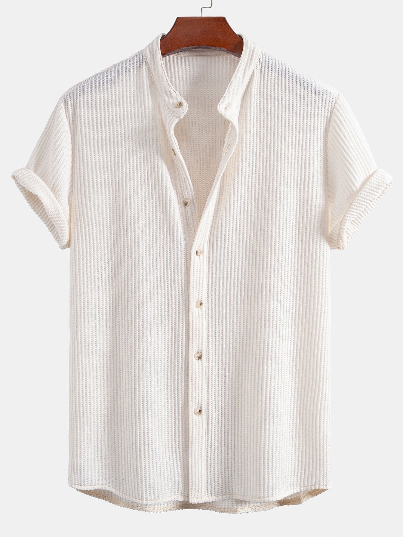 Waffle Stand Collar Shirt