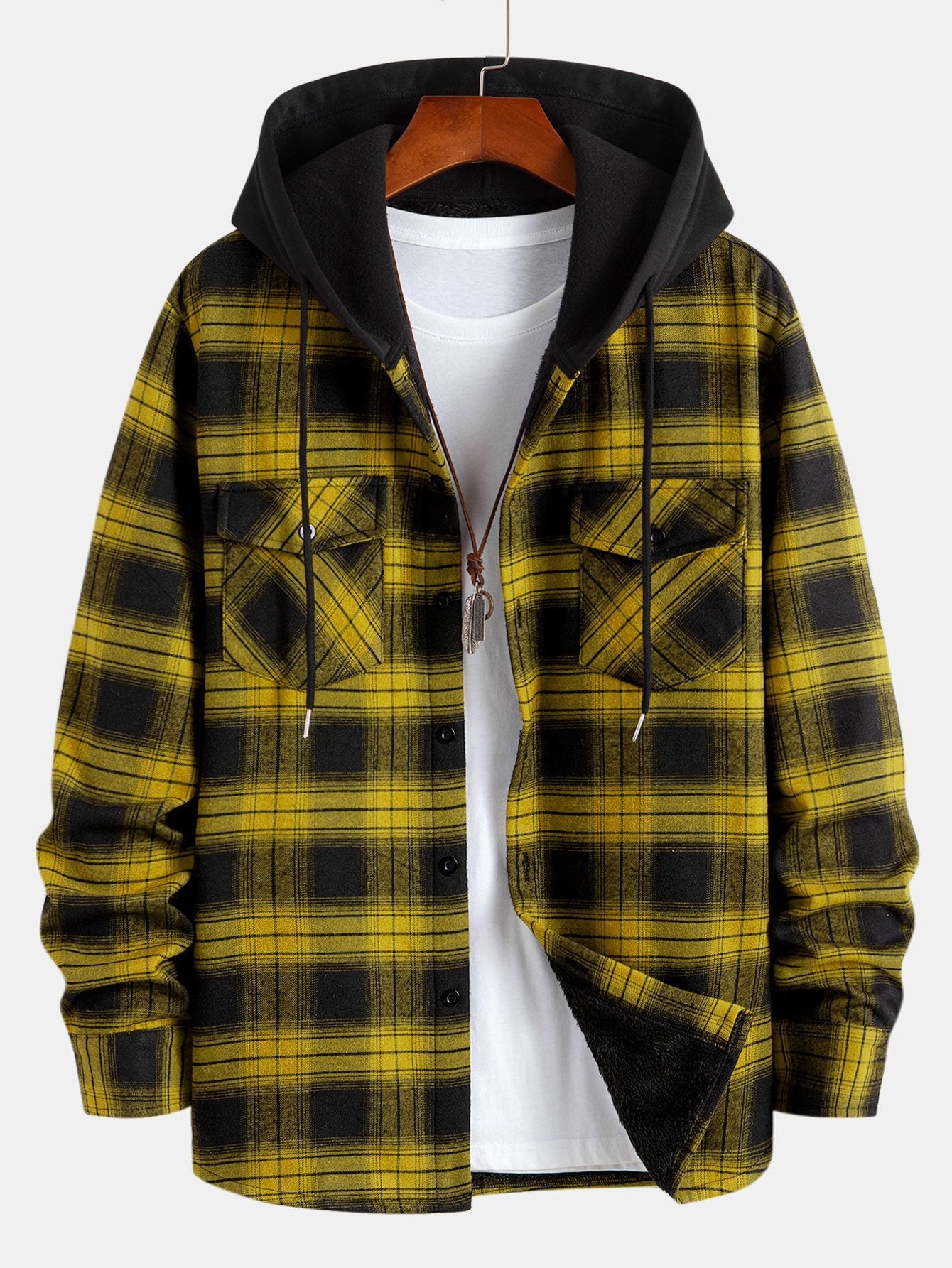 Fleece Lined Plaid Hooded Shirt