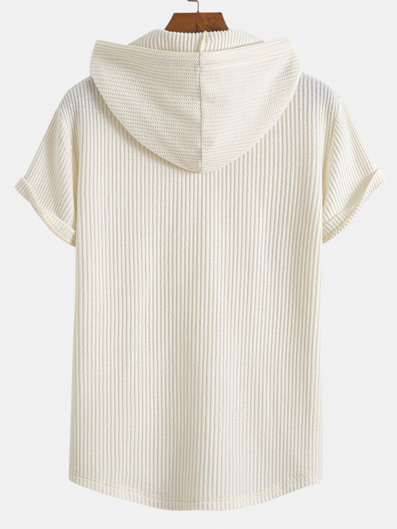 Knitted Waffle Arc Hem Hooded T-Shirt