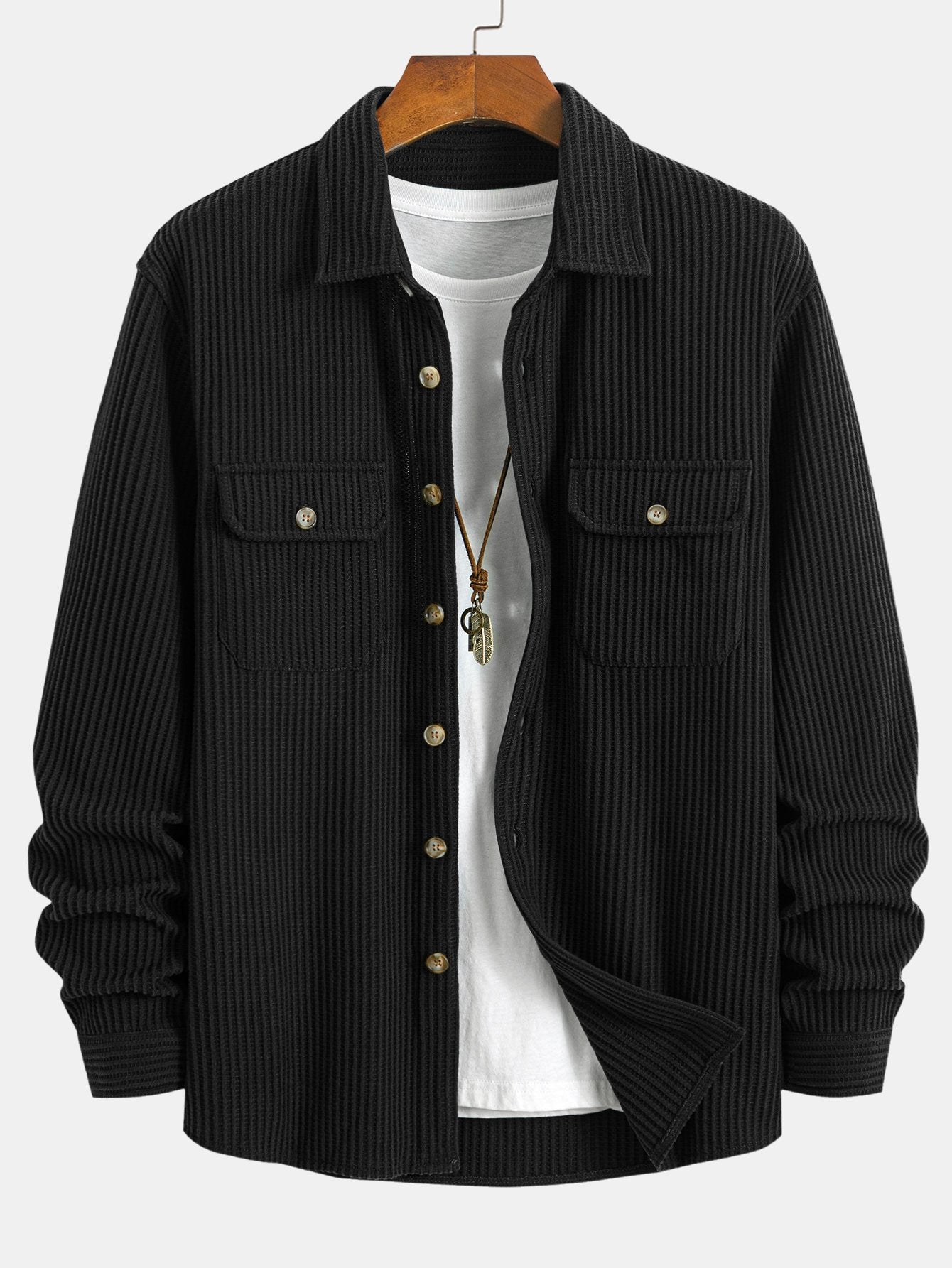 Double Pocket Waffle Button Up Shirt