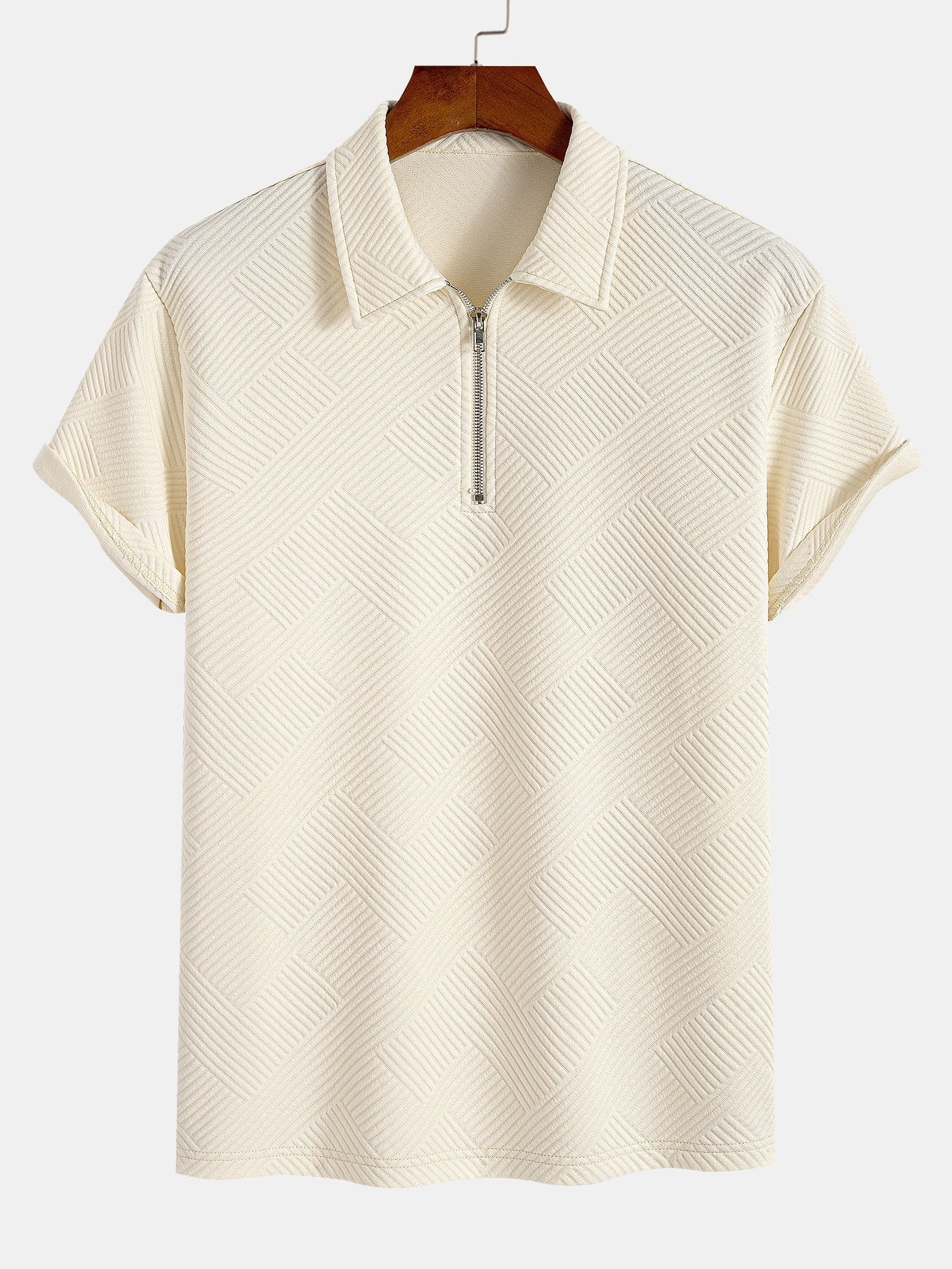 Stripe Jacquard Zip Up Polo & Shorts