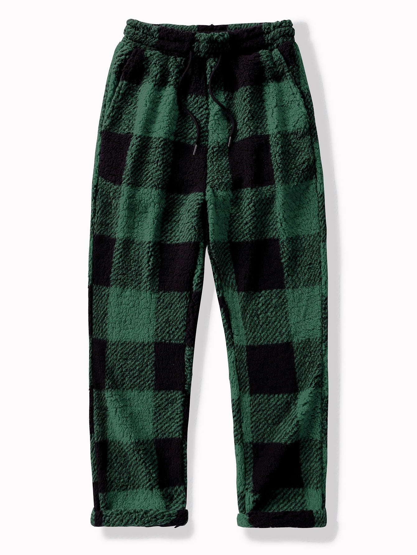Straight Leg Plaid Pattern Teddy Pants