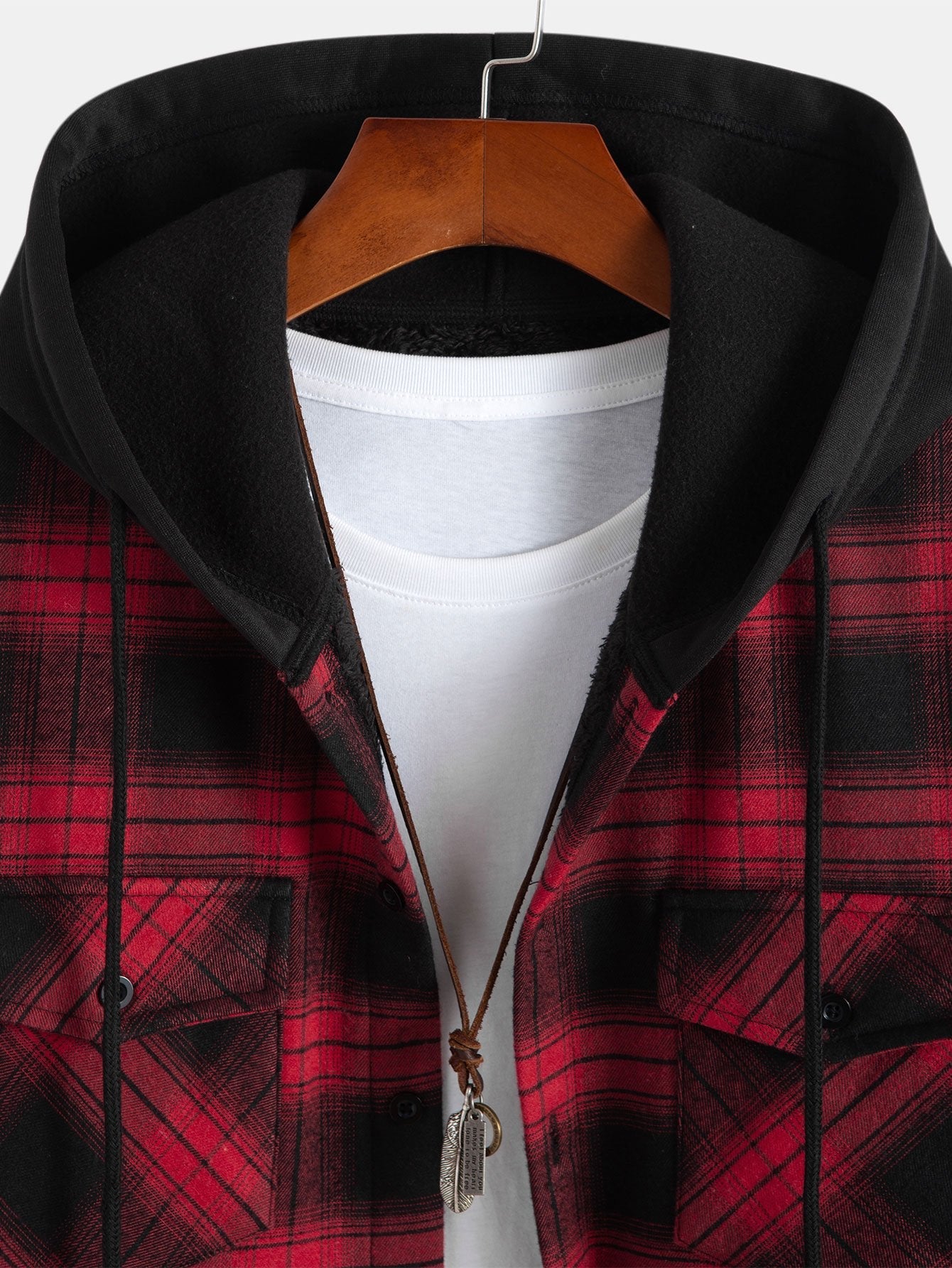 Fleece Lined Plaid Hooded Shirt