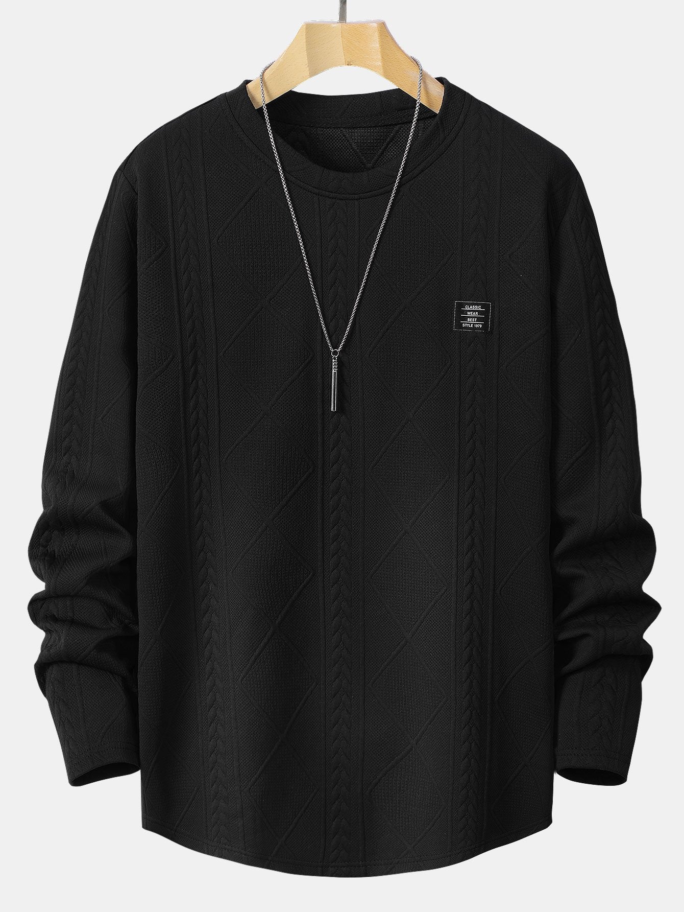 Long Sleeve Geometric Jacquard Arc Hem T-Shirt