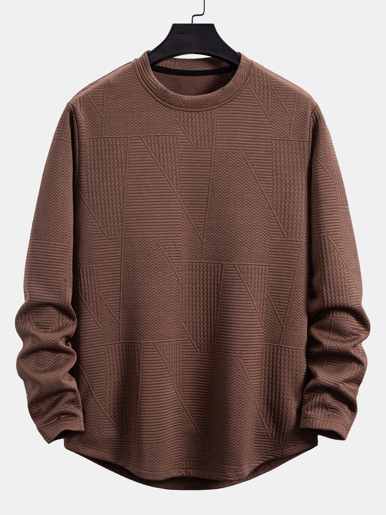 Long Sleeve Geometric Jacquard Arc Hem T-Shirt