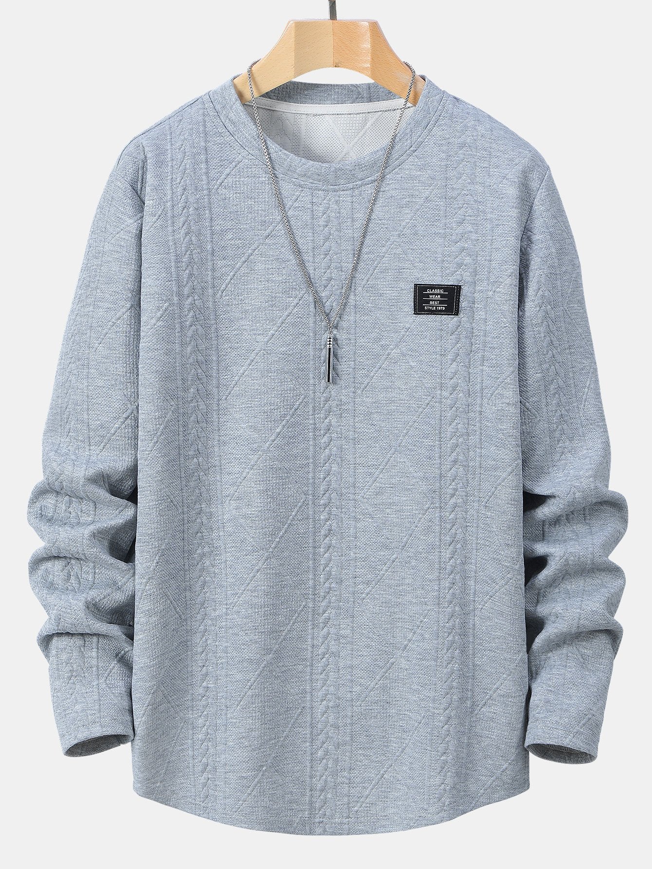 Long Sleeve Geometric Jacquard Arc Hem T-Shirt