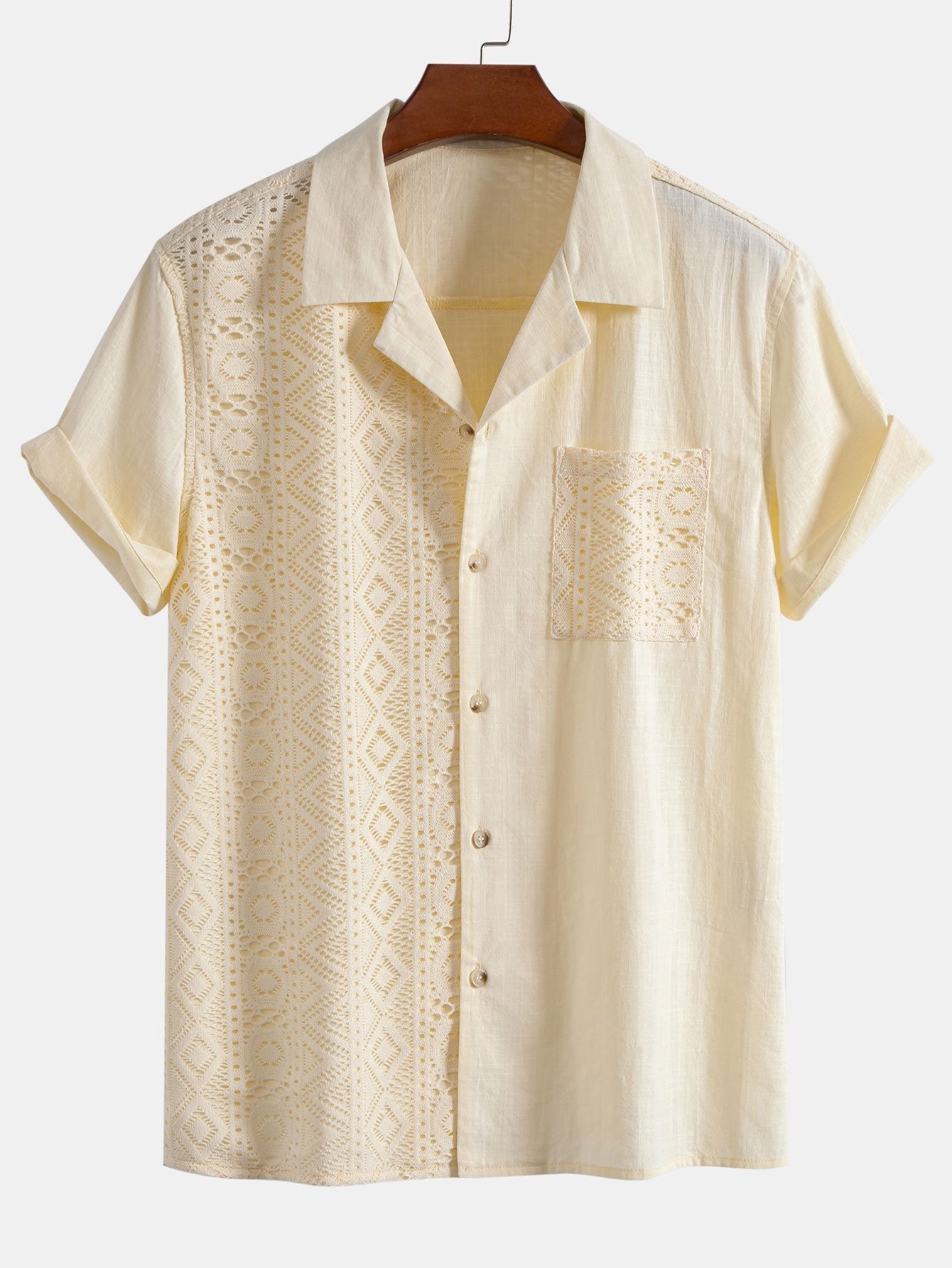 Geometric Textured Patchwork Cuban Shirt