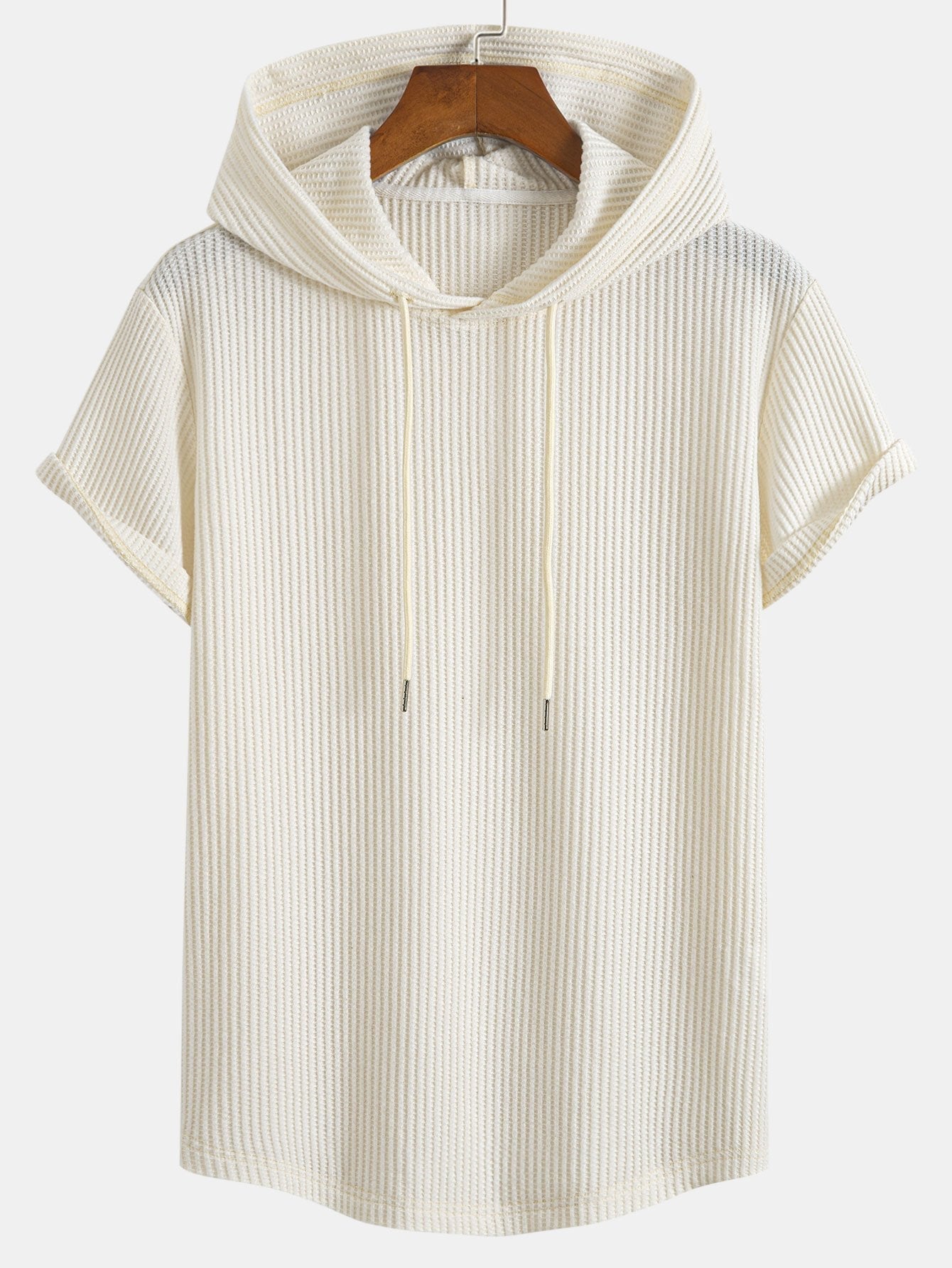 Knitted Waffle Arc Hem Hooded T-Shirt
