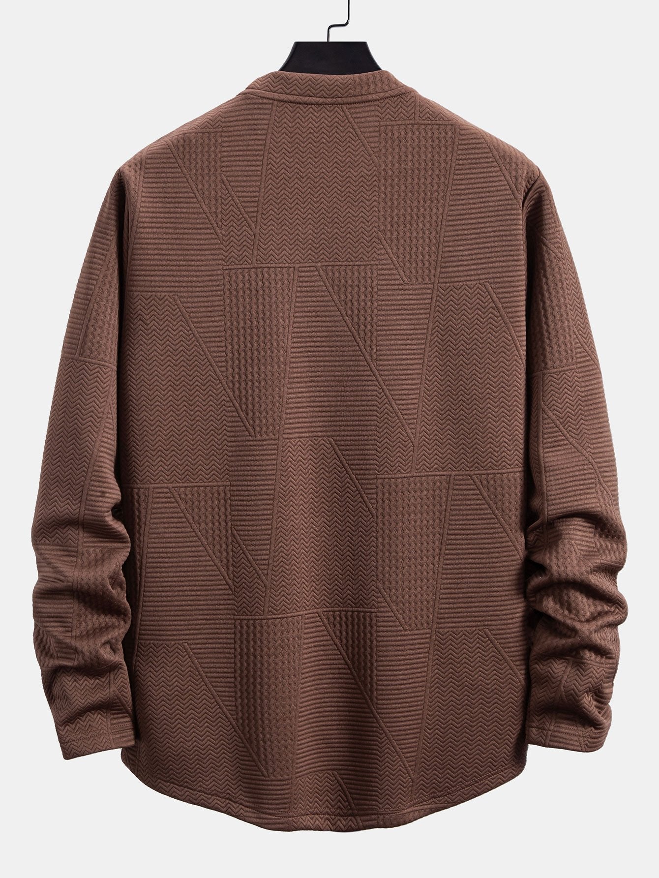 Long Sleeve Geometric Jacquard Arc Hem T-Shirt