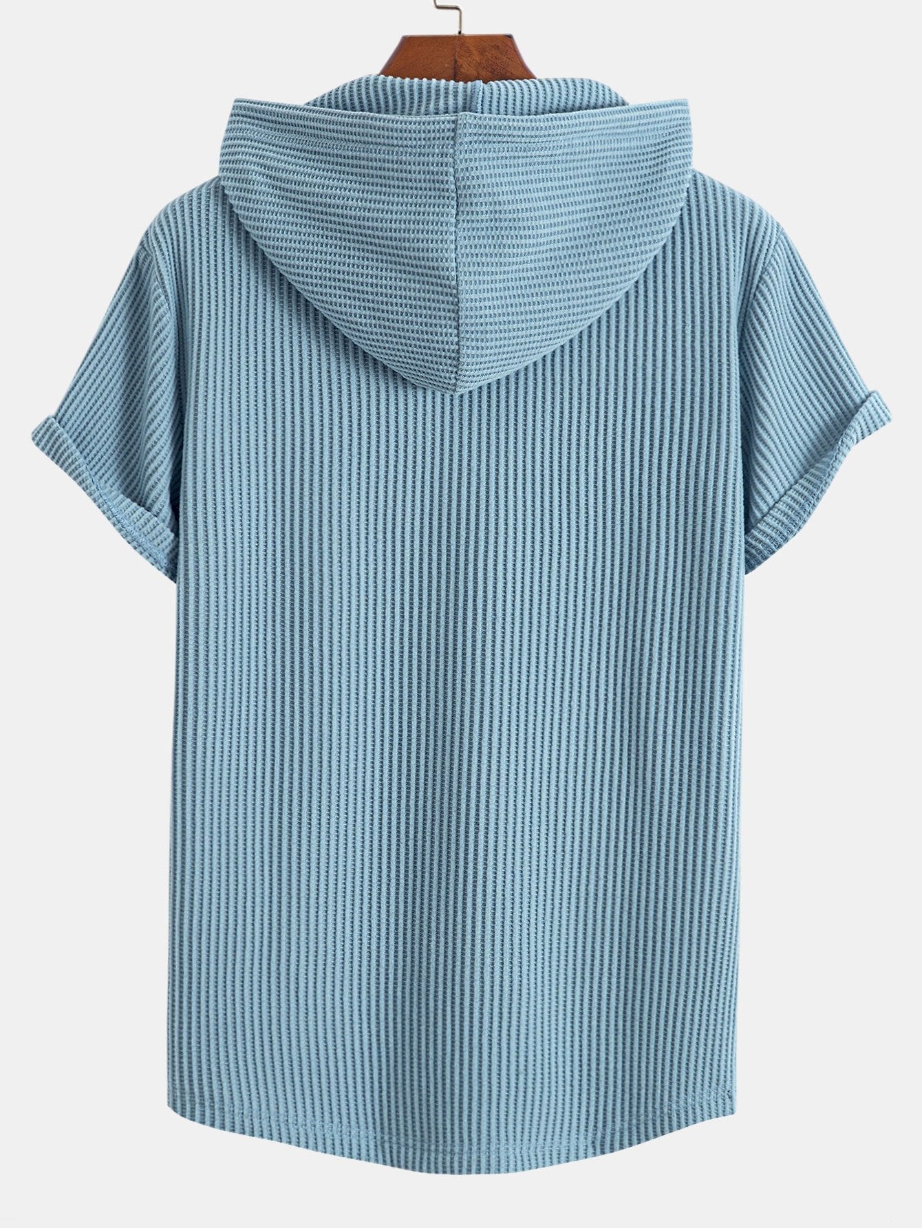 Knitted Waffle Arc Hem Hooded T-Shirt