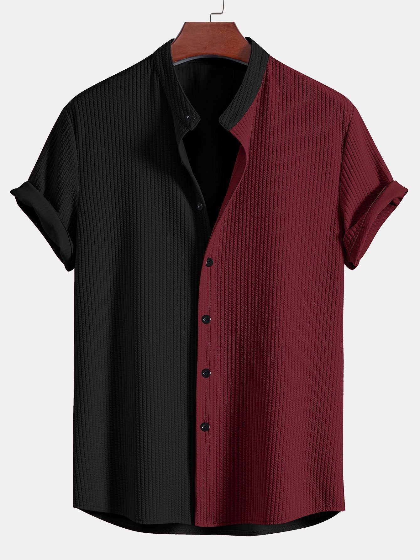 Two Tone Muscle Fit Ribbed Stand Collar Shirt