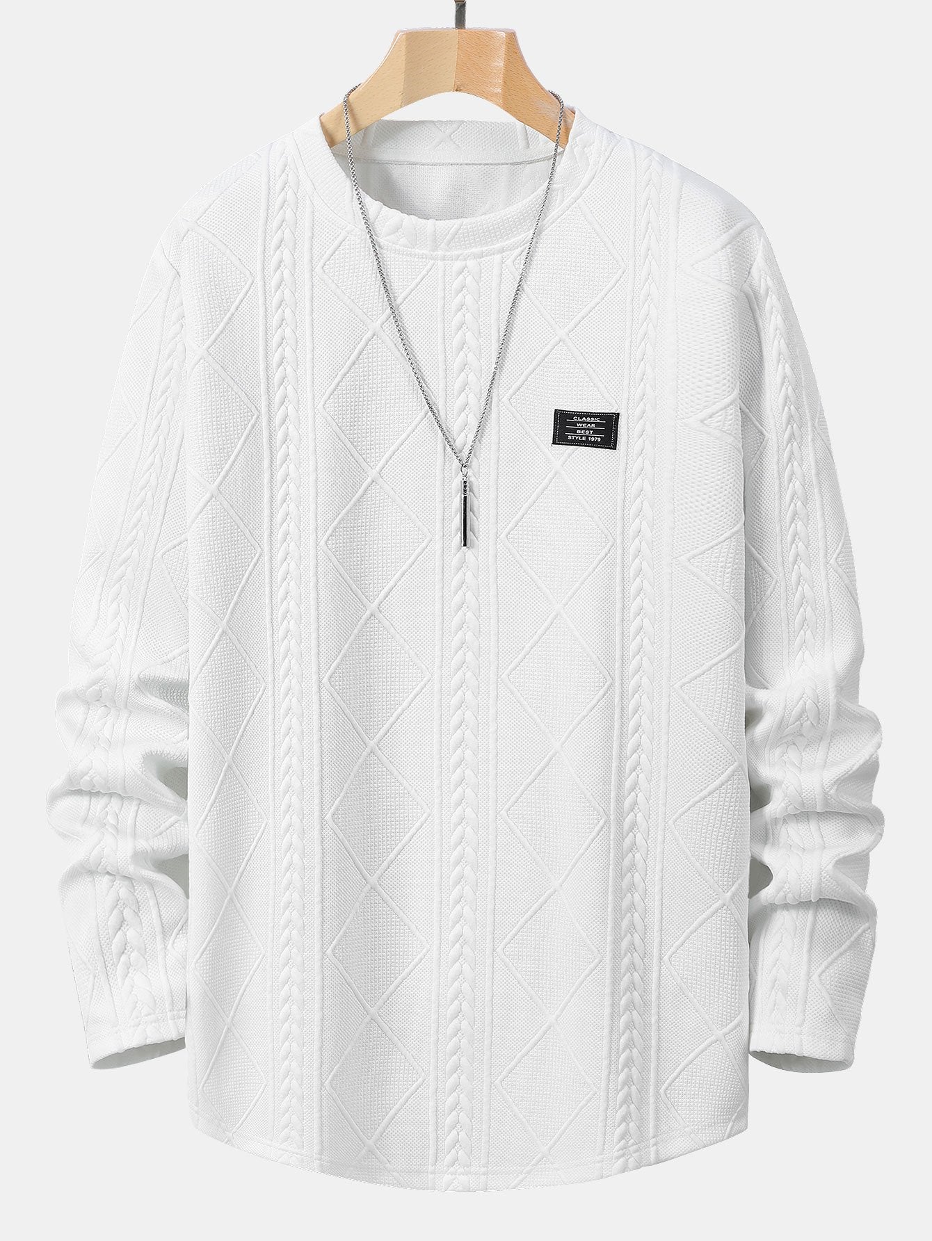 Long Sleeve Geometric Jacquard Arc Hem T-Shirt