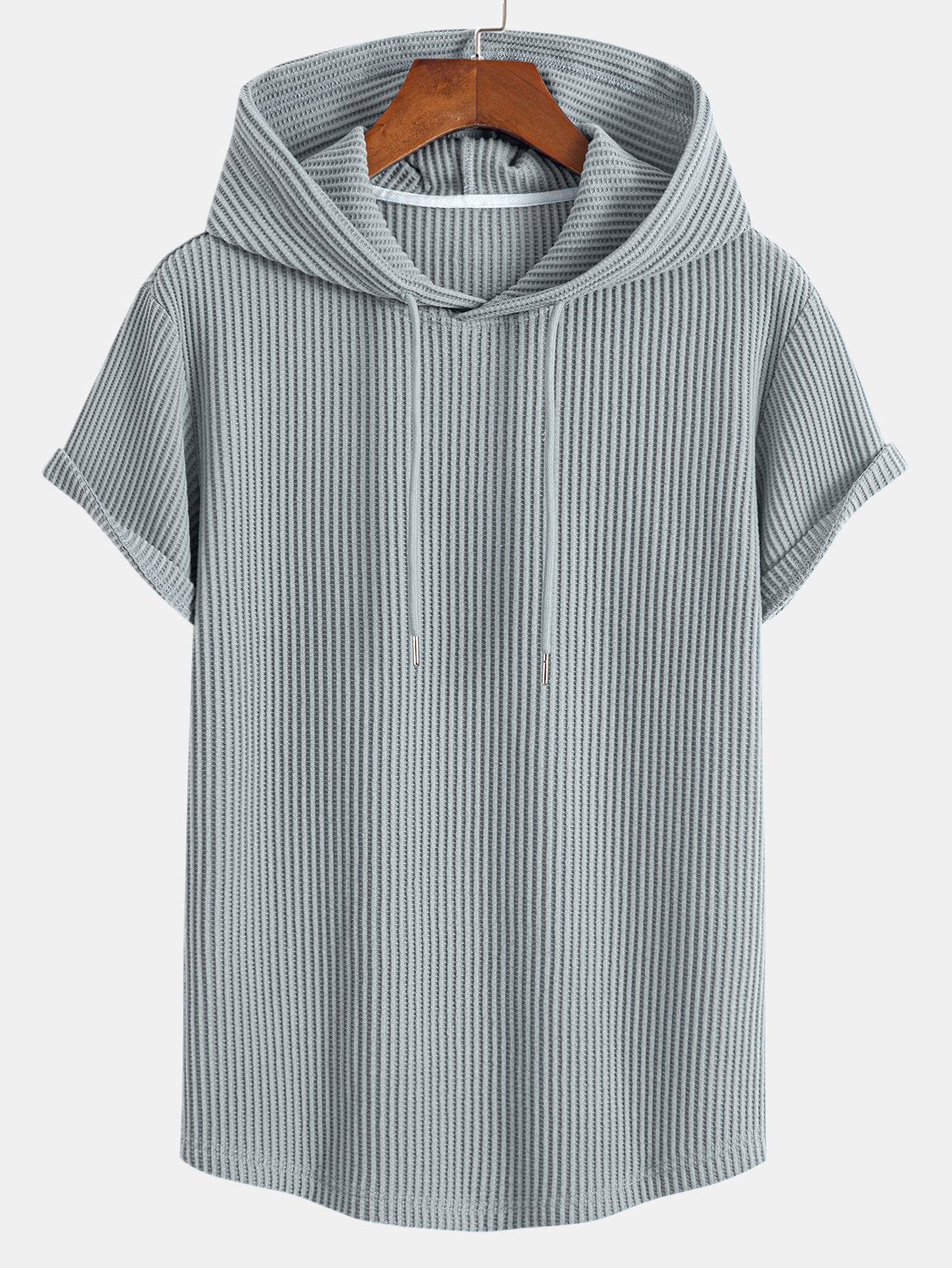 Knitted Waffle Arc Hem Hooded T-Shirt
