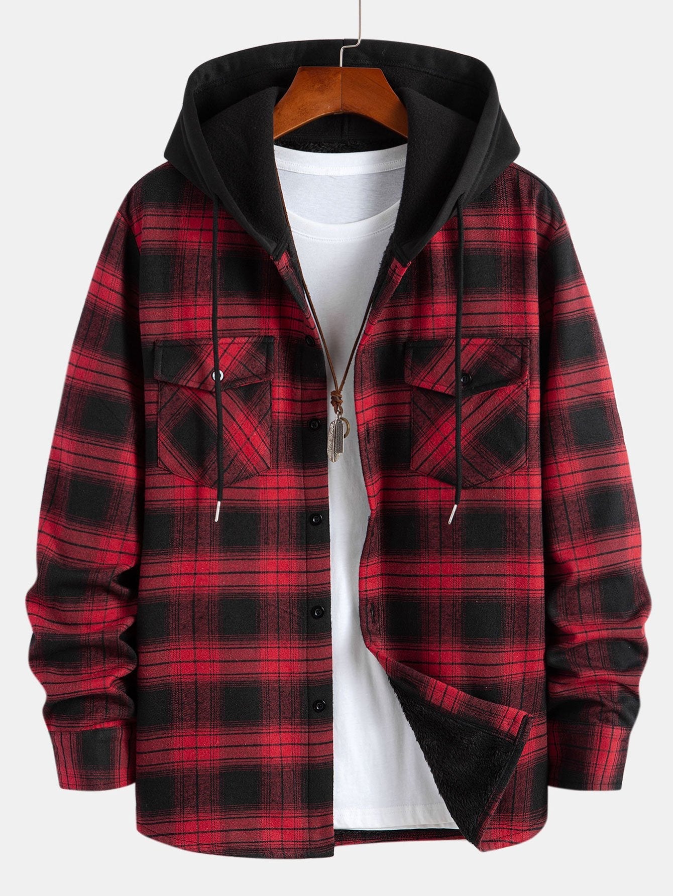 Fleece Lined Plaid Hooded Shirt