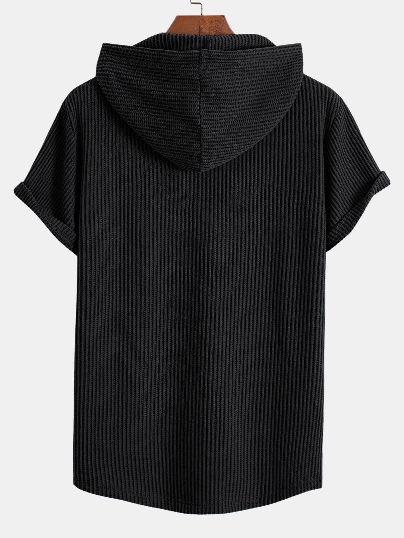 Knitted Waffle Arc Hem Hooded T-Shirt