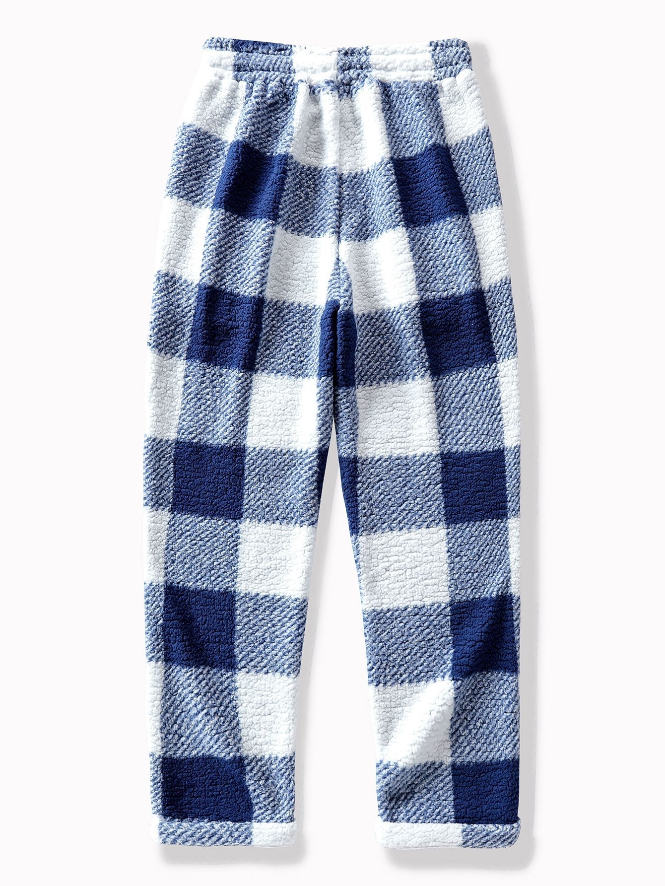 Straight Leg Plaid Pattern Teddy Pants