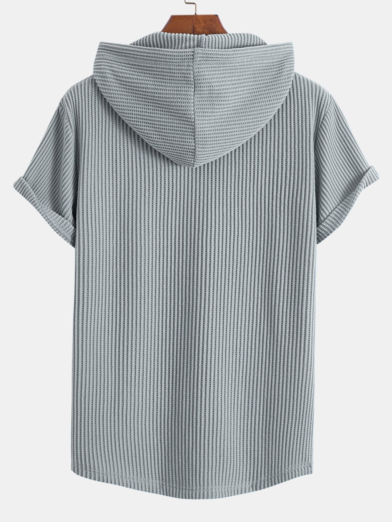 Knitted Waffle Arc Hem Hooded T-Shirt