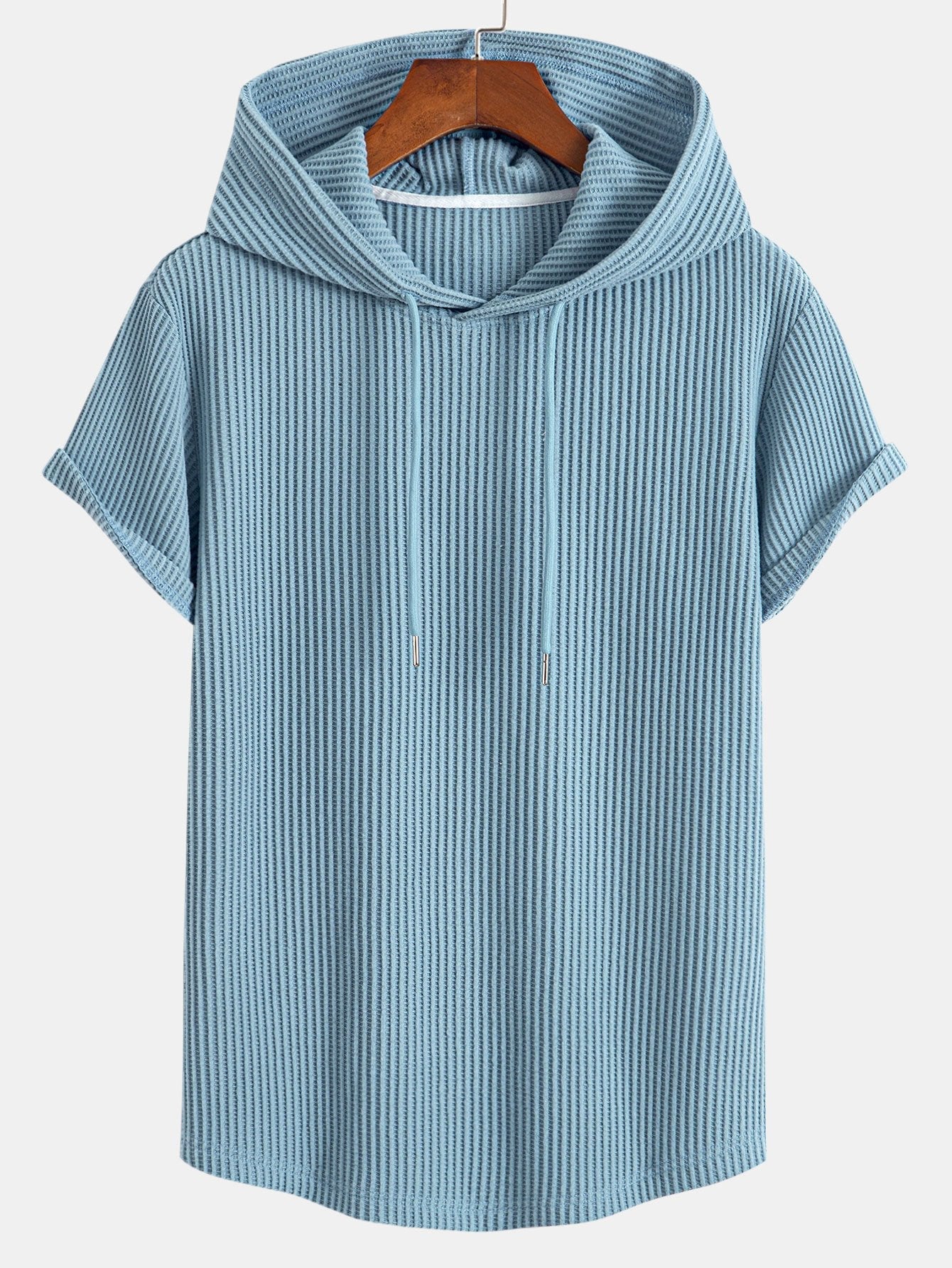 Knitted Waffle Arc Hem Hooded T-Shirt