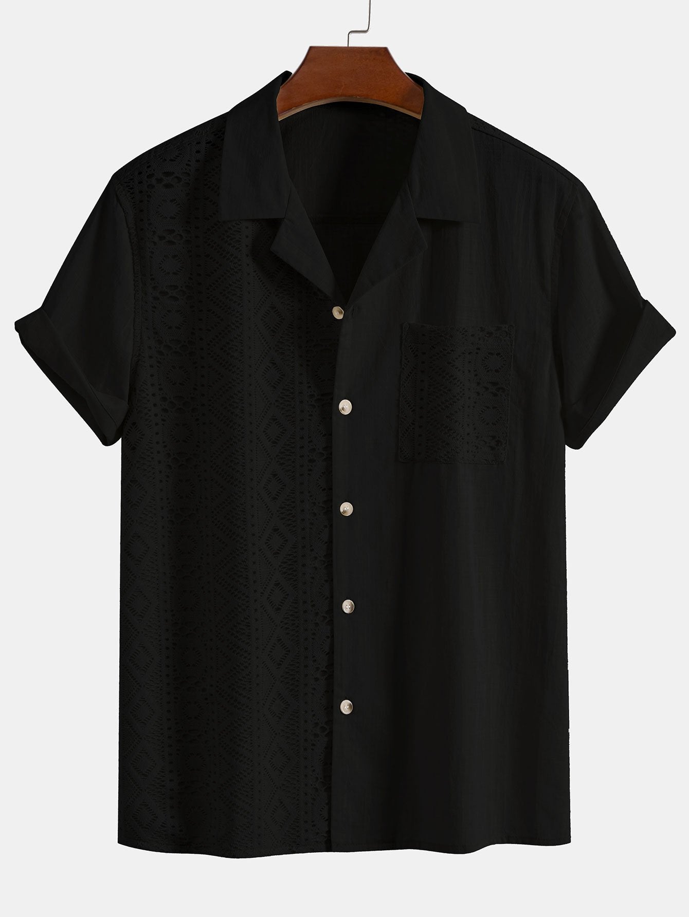 Geometric Textured Patchwork Cuban Shirt