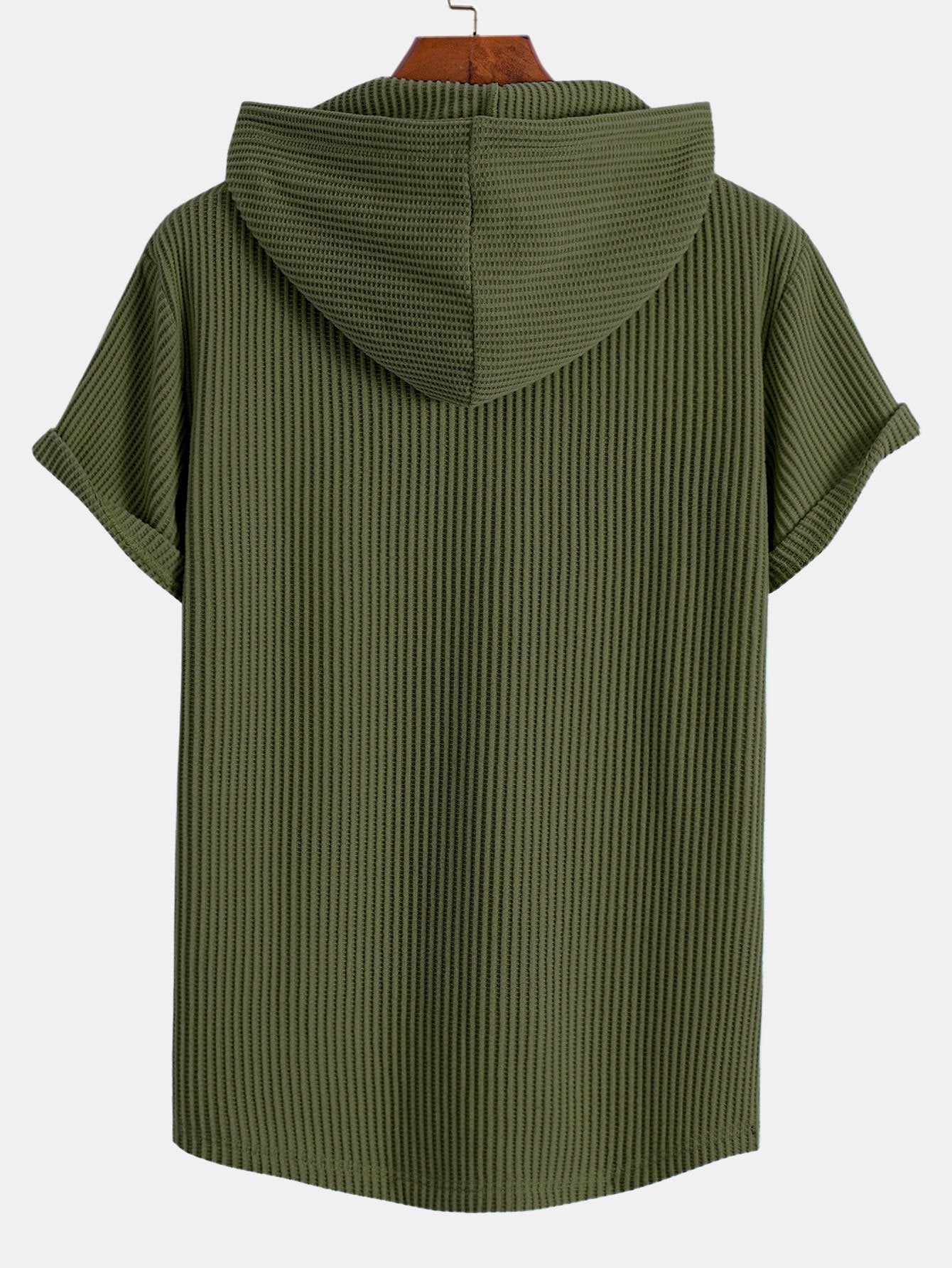 Knitted Waffle Arc Hem Hooded T-Shirt