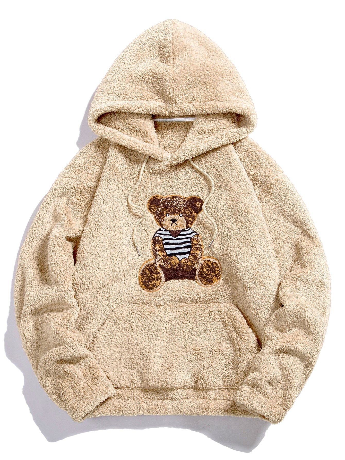 Bear Embroidered Patch Teddy Hoodie & Teddy Jogger Pants