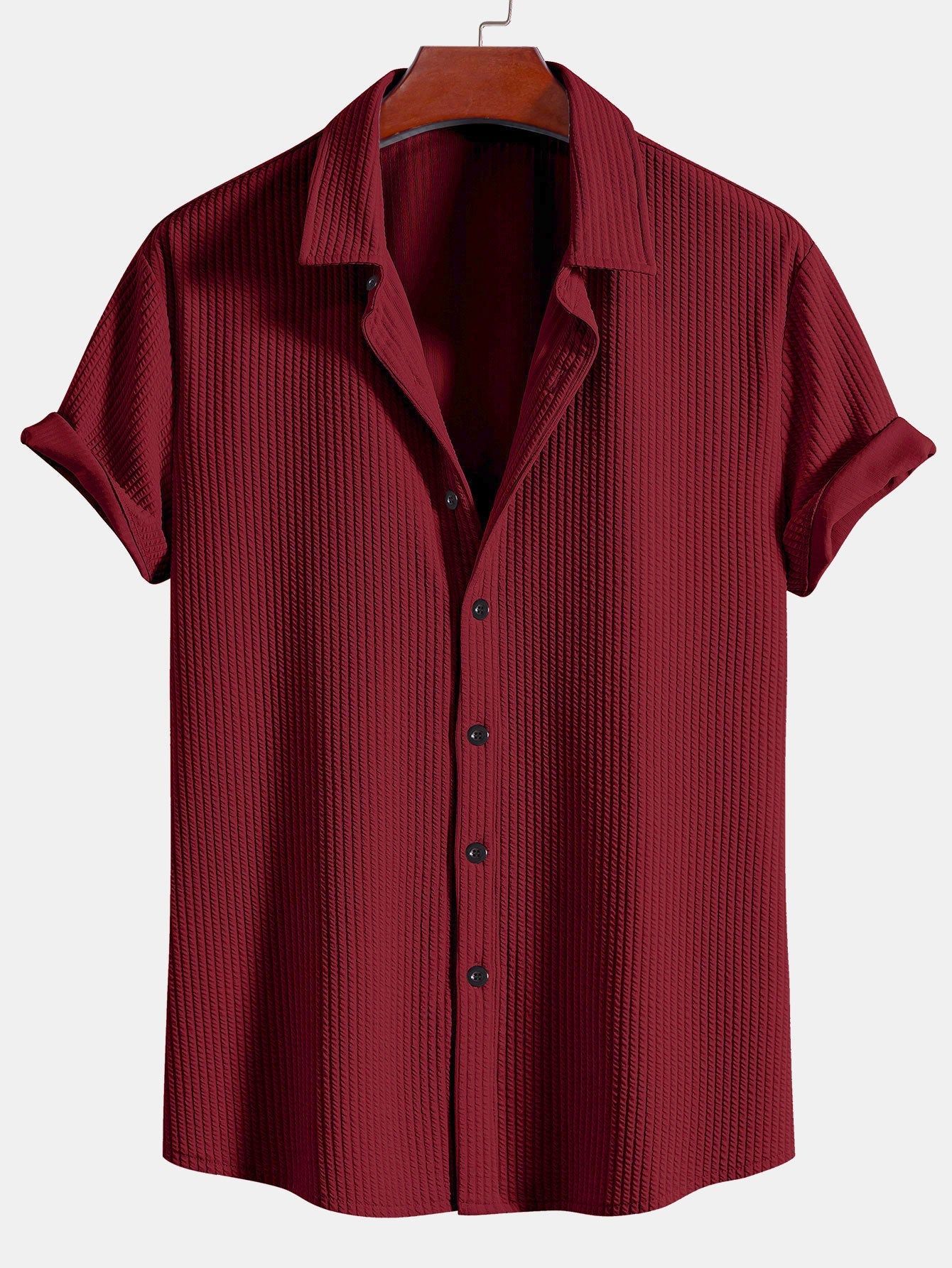 Muscle Fit Ribbed Button Up Shirt & Shorts