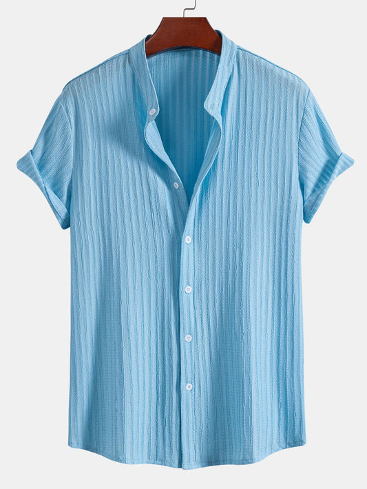 Muscle Fit Texture Ribbed Stand Collar Shirt