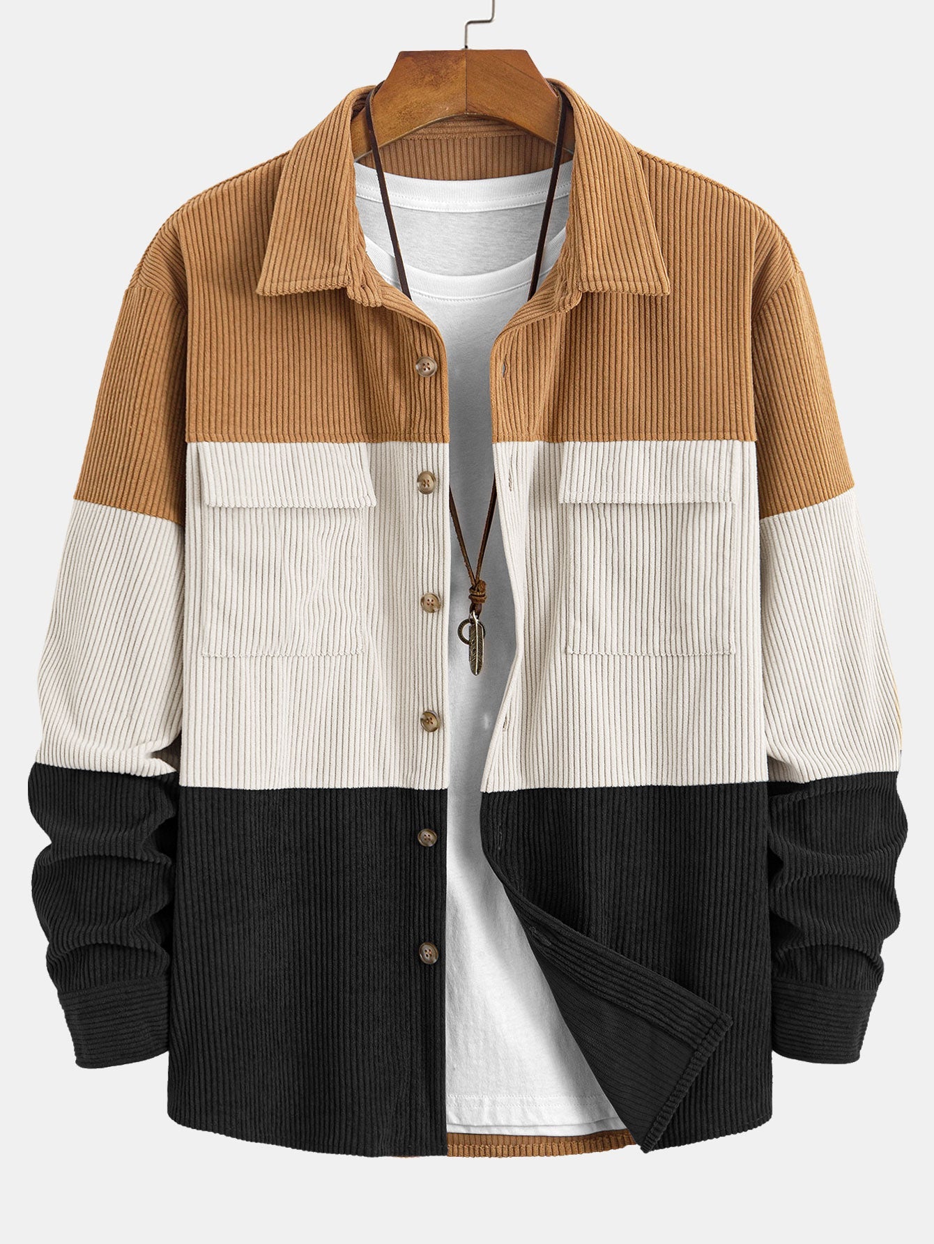 Color Block Corduroy Shirt With Pockets