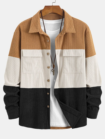 Color Block Corduroy Shirt With Pockets