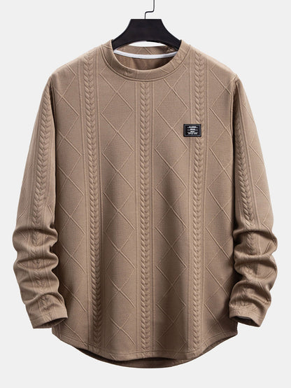 Long Sleeve Geometric Jacquard Arc Hem T-Shirt