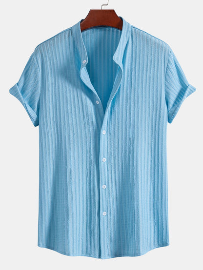 Muscle Fit Texture Ribbed Stand Collar Shirt