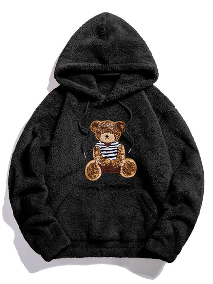 Bear Embroidered Patch Teddy Hoodie