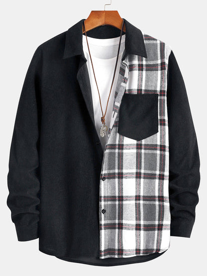 Corduroy Plaid Panel Shirt