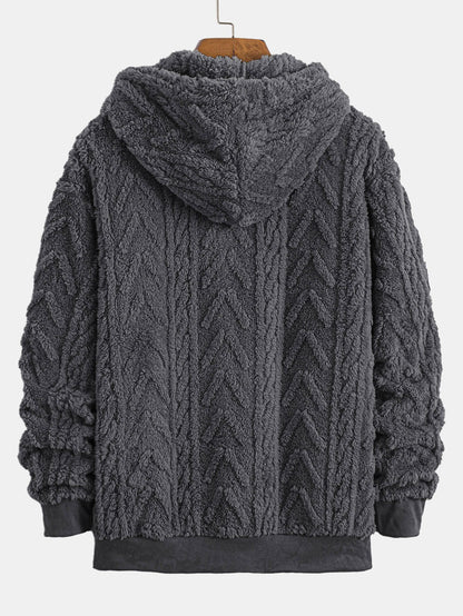 Geometric Jacquard Zip Up Teddy Hoodie