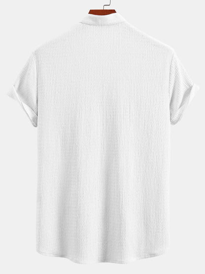 Muscle Fit Wrinkled Textured Stand Collar Shirt