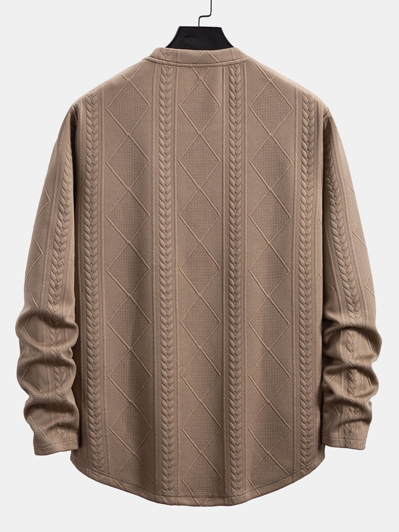 Long Sleeve Geometric Jacquard Arc Hem T-Shirt