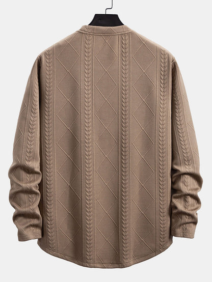 Long Sleeve Geometric Jacquard Arc Hem T-Shirt