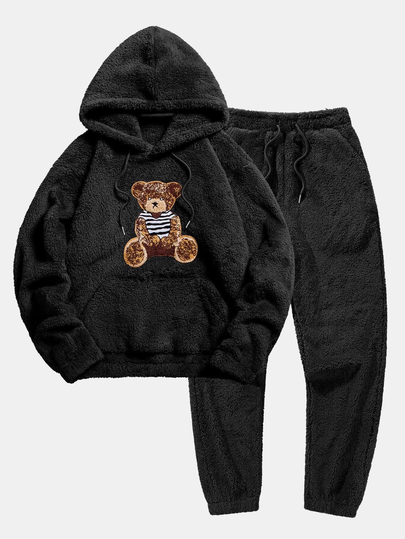 Bear Embroidered Patch Teddy Hoodie & Teddy Jogger Pants