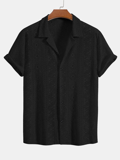 Short Sleeve Geometry Textured Cuban Shirt