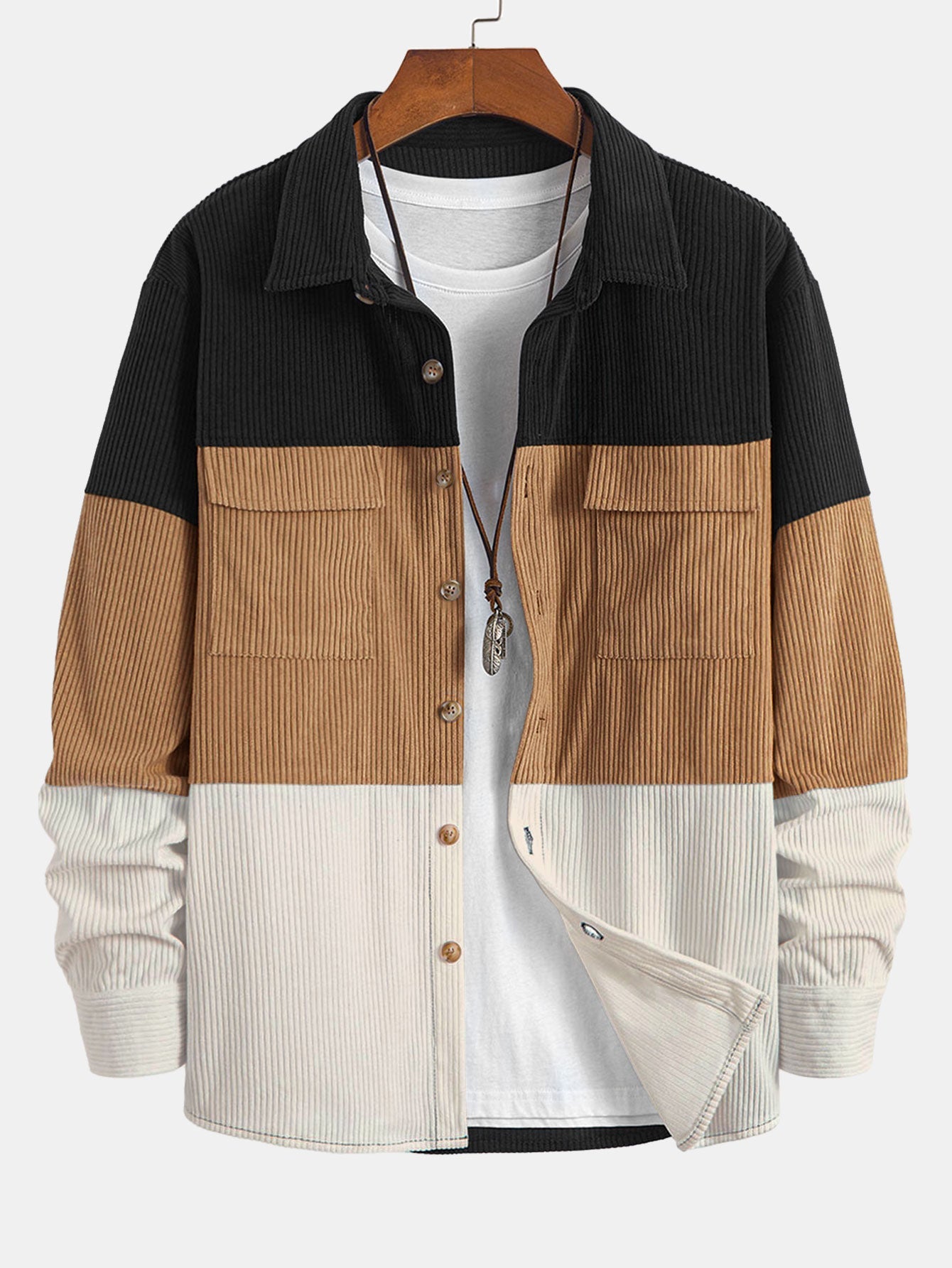 Color Block Corduroy Shirt With Pockets