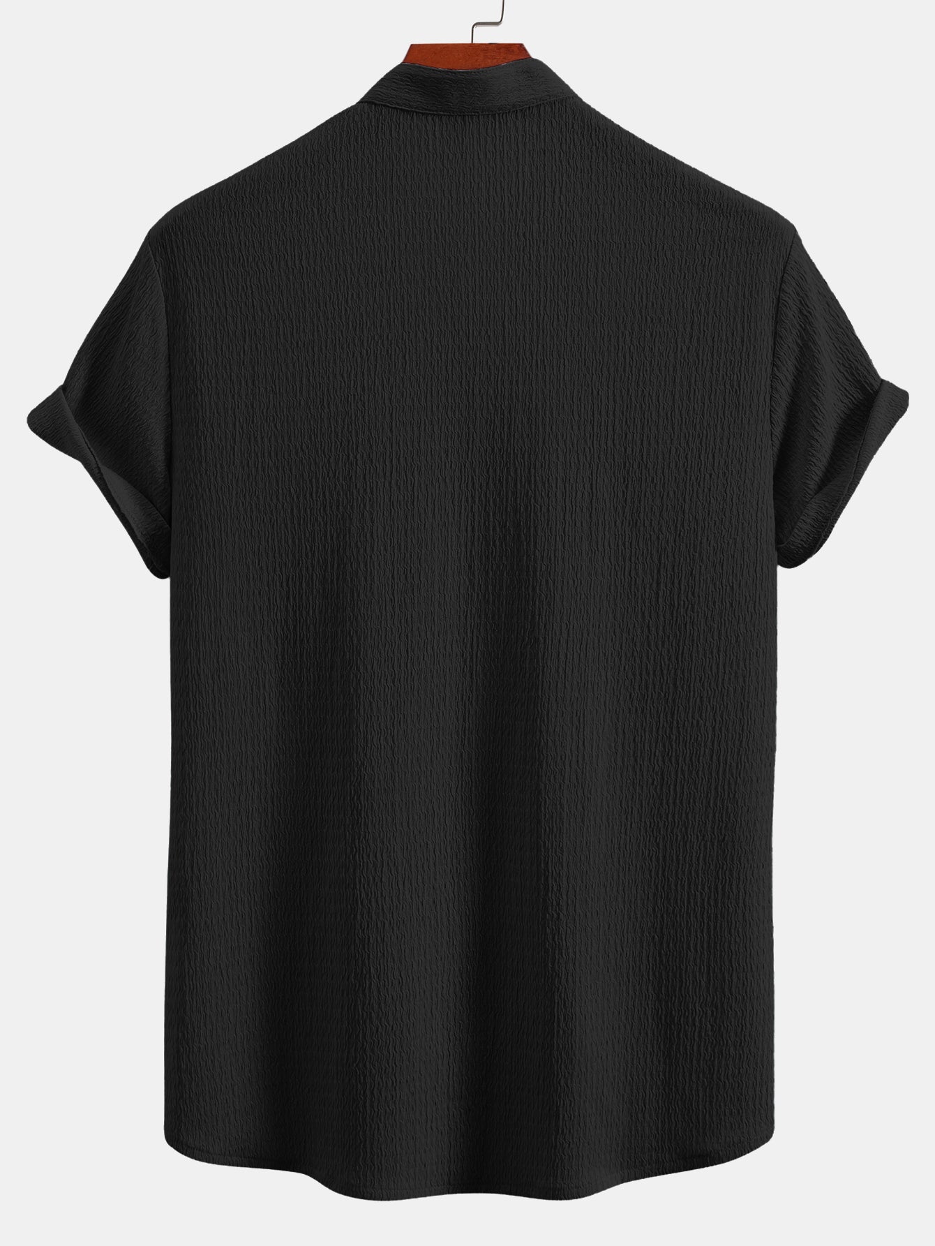 Muscle Fit Wrinkled Textured Stand Collar Shirt