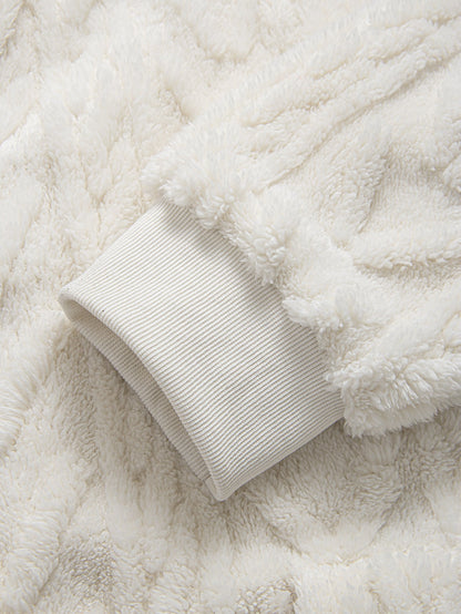 Geometric Jacquard Zip Up Teddy Hoodie