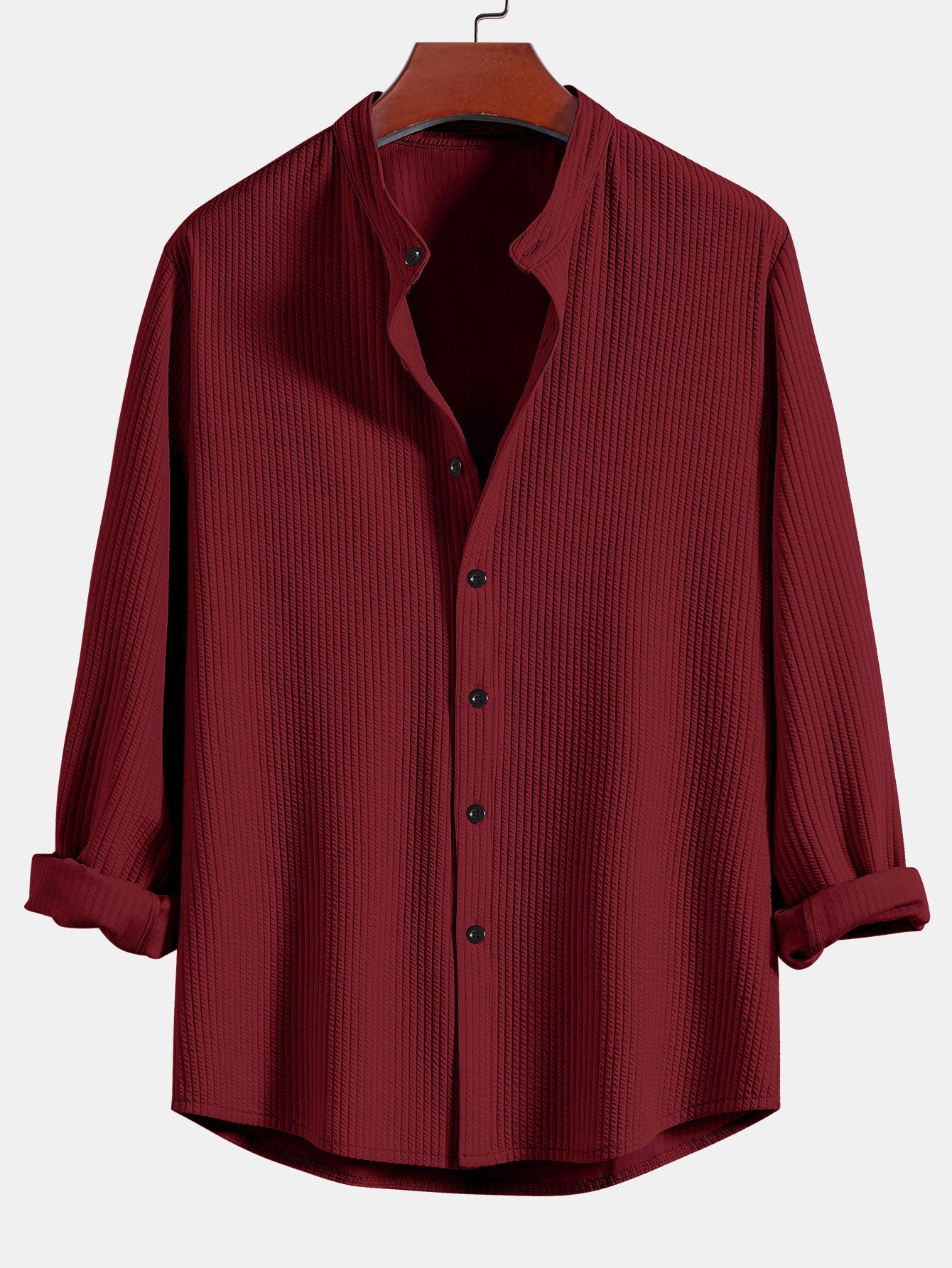 Long Sleeve Muscle Fit Ribbed Stand Collar Shirt